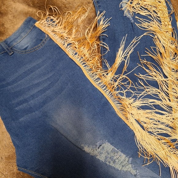EUC Plus Size Western Jeans with Beige Fringes - Picture 8 of 9